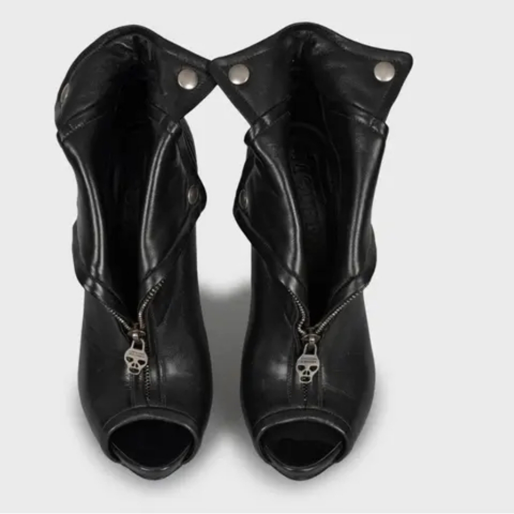 Alexander McQueen Authentic “Faithful” Skull Zip Booties • 38.5 • Iconic Heels